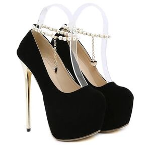Elegant Black Stiletto Heels with Gold Accents